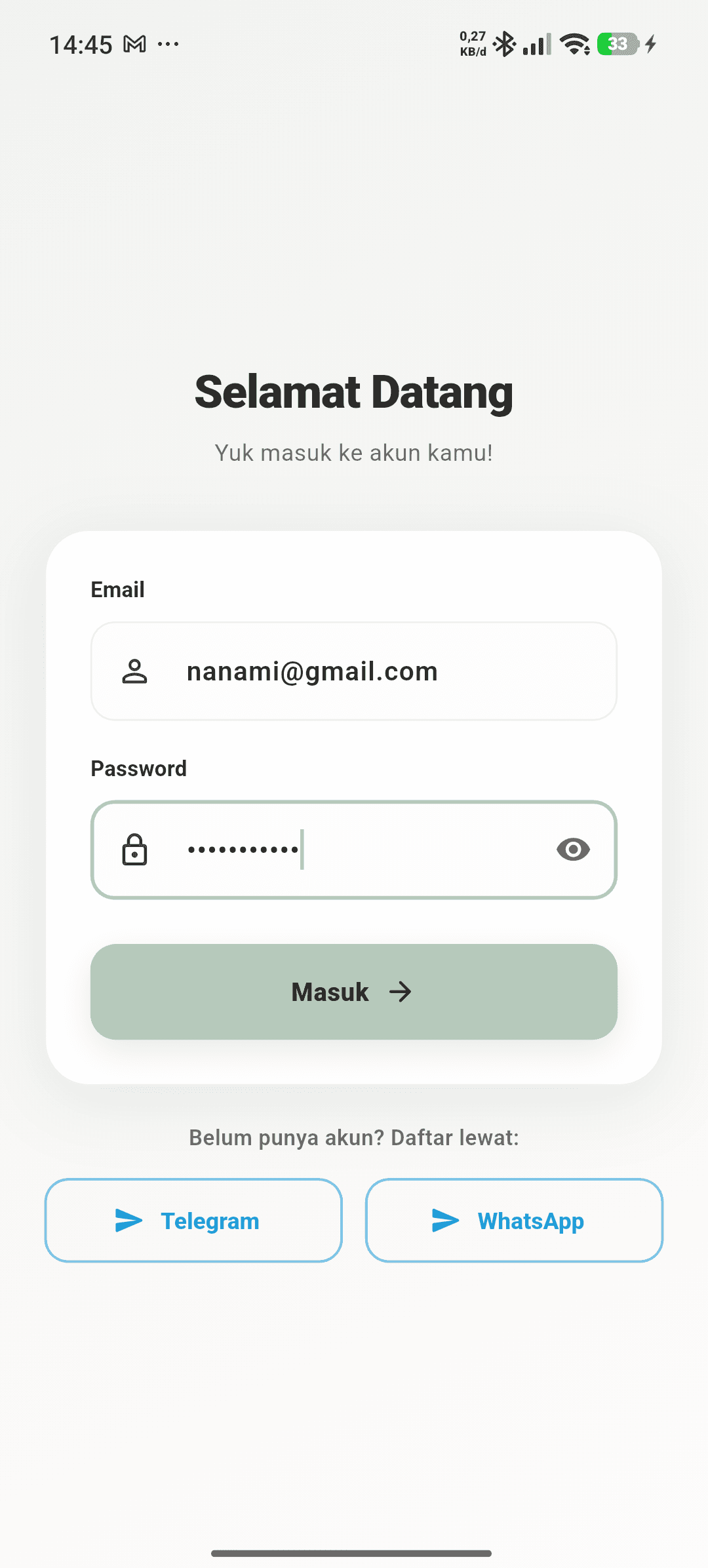 Tampilan login aplikasi Newton Prime